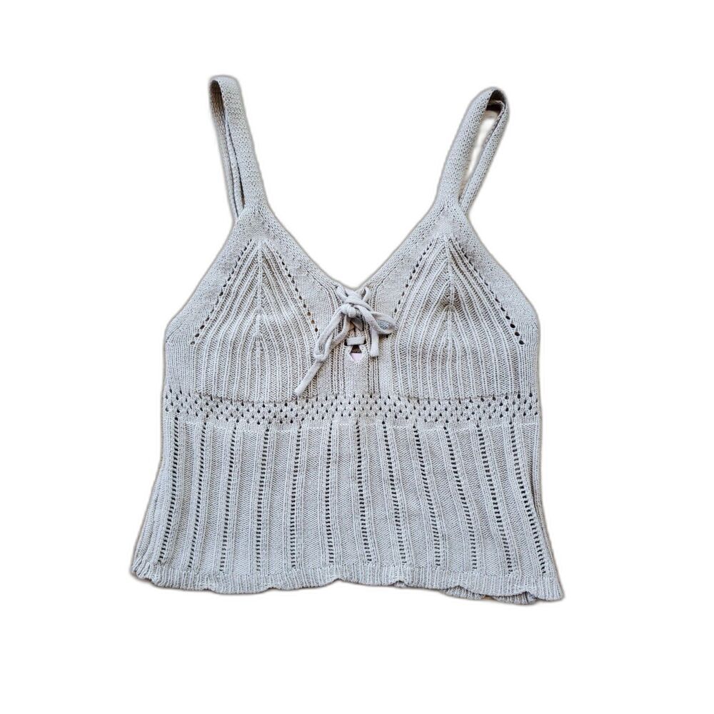 Crave Fame Junior M Top Cami Lace-up Sweater Crochet Boho Coastal Cowgirl VGUC